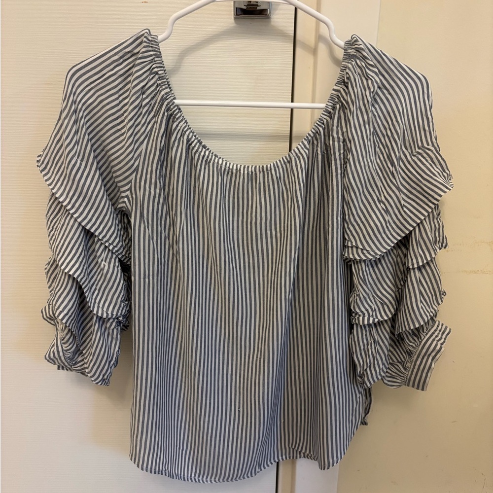 Striped Ruffle Sleeve Top